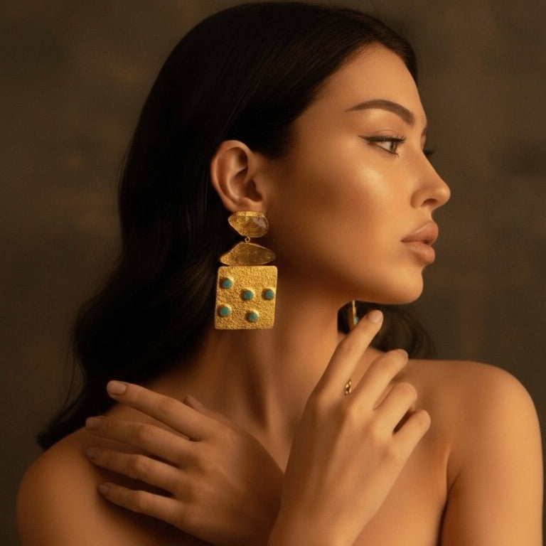 Turquoise earring with square dangler