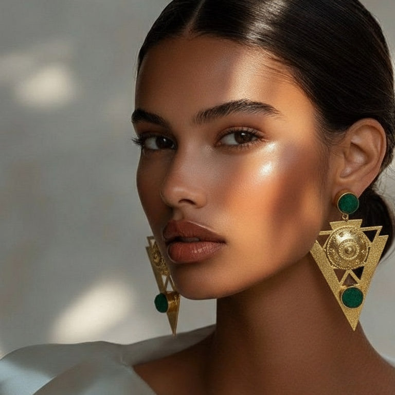 18 Kt Gold Plated Triangle Green Earring Semi Precious stone