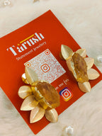 18 Kt Gold Plated Druzy half flower earring Semi Precious stone