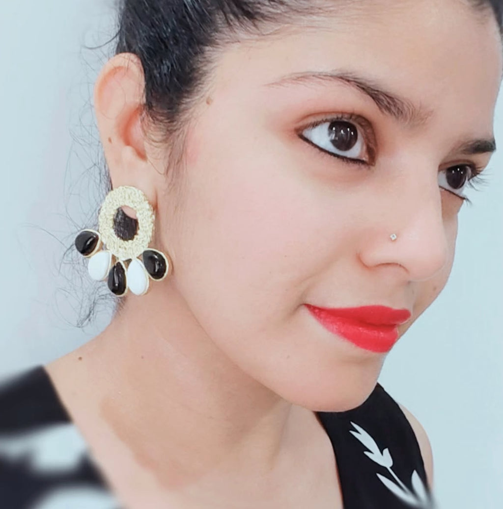 18 Kt Gold Plated - Black and White earring - Look Fabulous Everyday