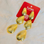 Gold Plated Bold Gold earrings , 18 Kt Gold Plated Textured Triple Drop Earrings for Women