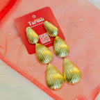 Gold Plated Bold Gold earrings , 18 Kt Gold Plated Textured Triple Drop Earrings for Women