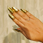 Nails Adjustable Ring made of Brass for that bold look - 10 pc in one set (for 2 hands) 18 Kt Gold Plated Star Shield Fingertip Ring Set for Women