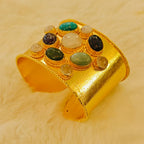 Imperial Gemstone Cuff - 18 Kt Gold Pated - Decorated with Precious Stones - Perfect for all occasions - Adjustable and anti tarnish