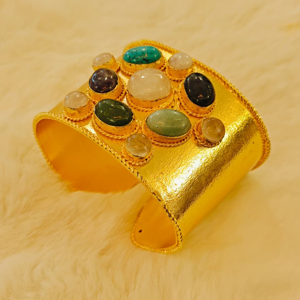 Imperial Gemstone Cuff - 18 Kt Gold Pated - Decorated with Precious Stones - Perfect for all occasions - Adjustable and anti tarnish