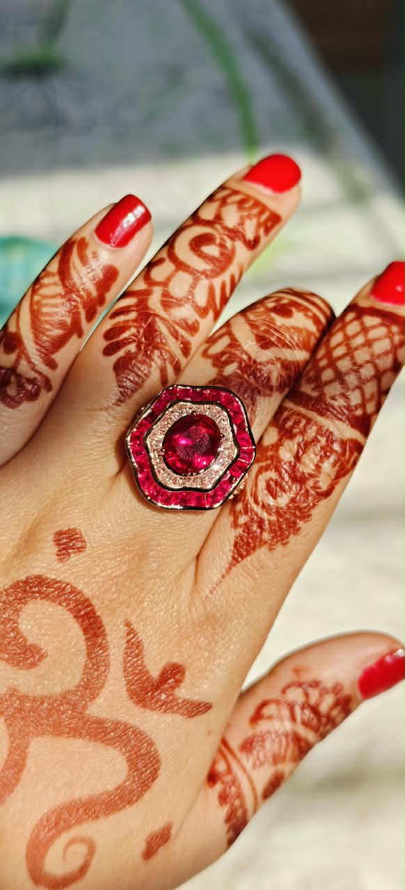 Glamorous Red Diamond Look (DIAMOND REPLICA) Ring | Stainless Steel Anti Tarnish Adjustable Ring