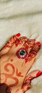 Glamorous Red and Green Diamond Look (DIAMOND REPLICA) Ring | Stainless Steel Anti Tarnish Adjustable Ring