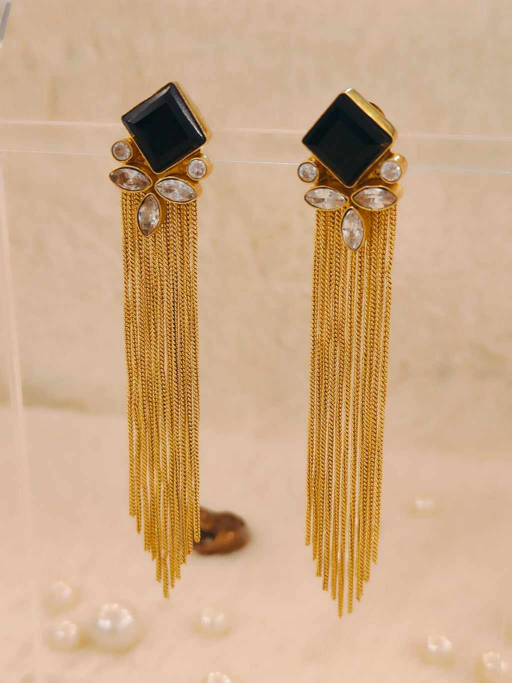 18 Kt Gold Plated Black dangler earring Semi Precious stone