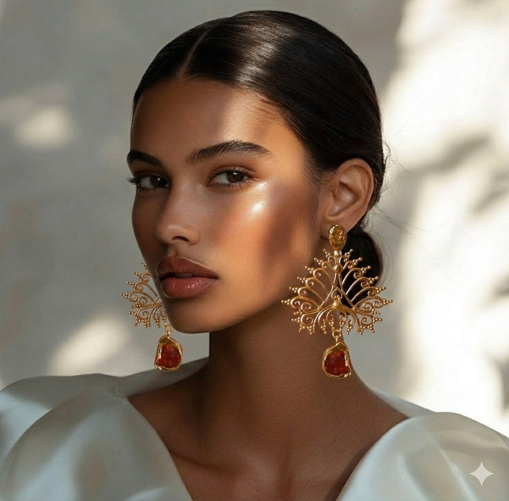 18 Kt Gold Plated one stone hanging earring Orange - Semi Precious stone
