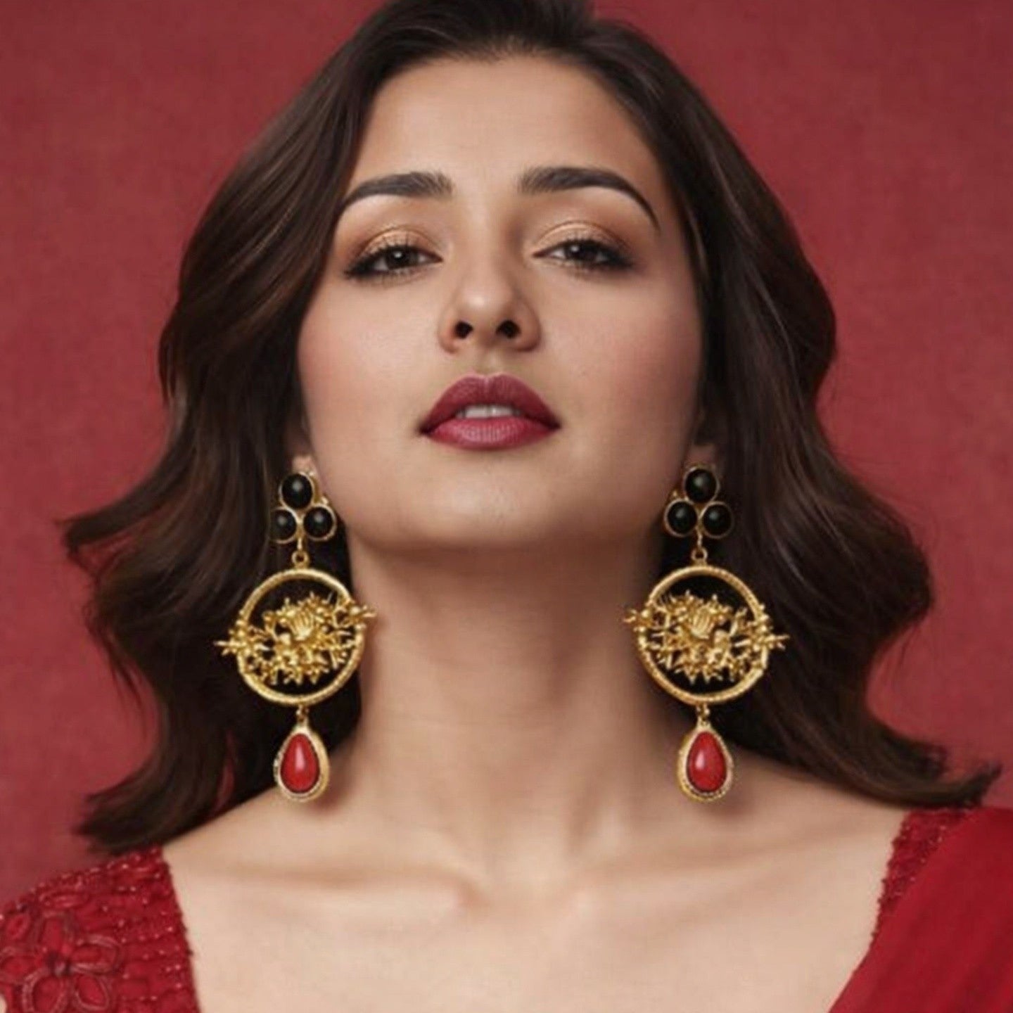 Red and black earring