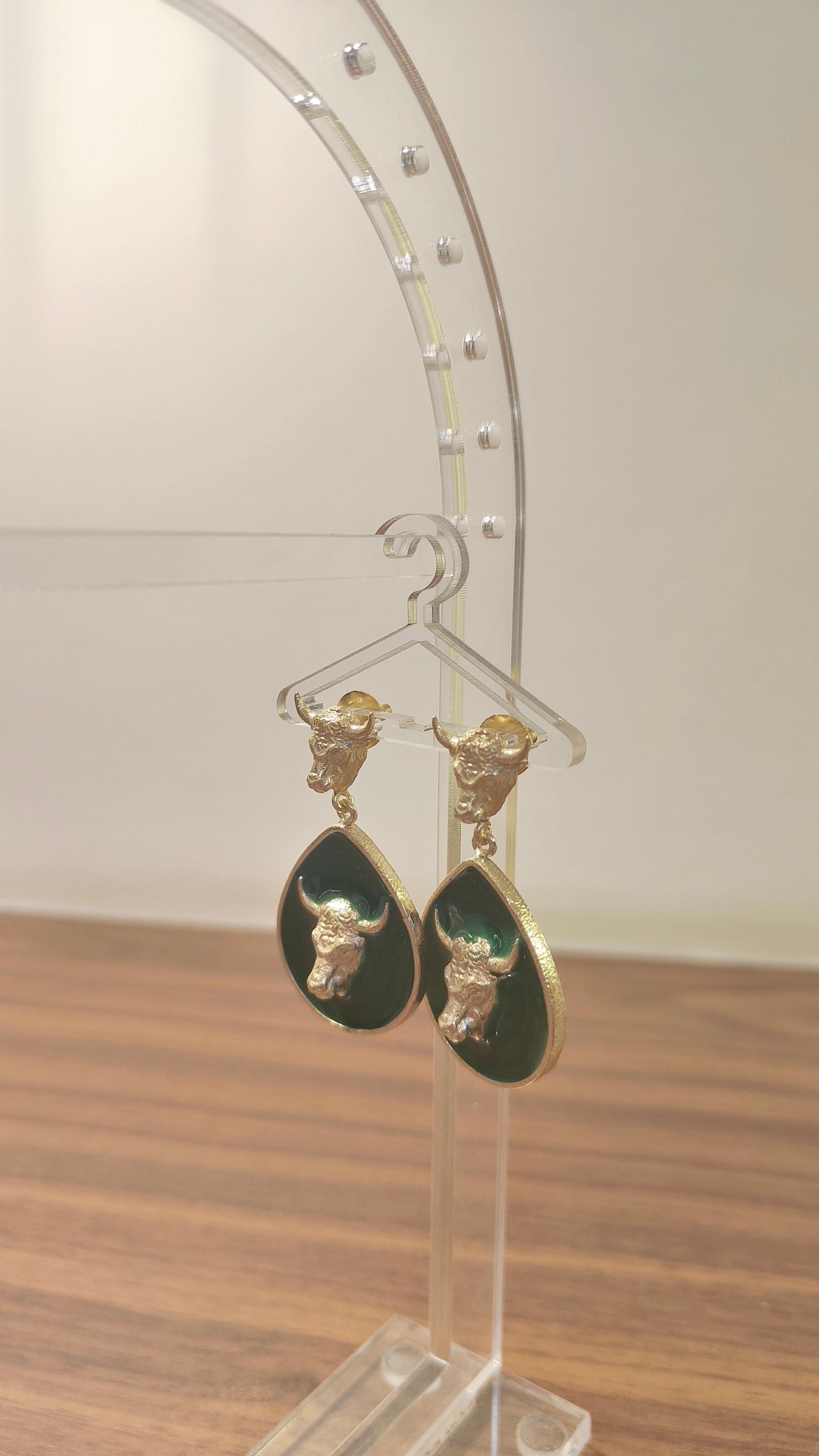 18 Kt Gold Plated Bull green earring Semi Precious stone