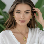 18 Kt Gold Plated leaf necklace with earring Semi Precious stone