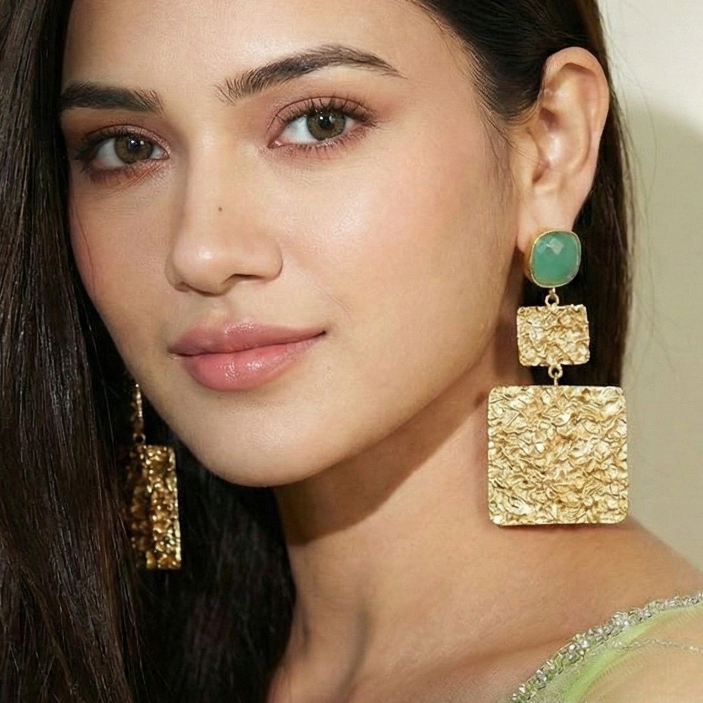 green stone square dangler