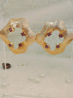 18 Kt Gold Plated Round flowery earring Semi Precious stone