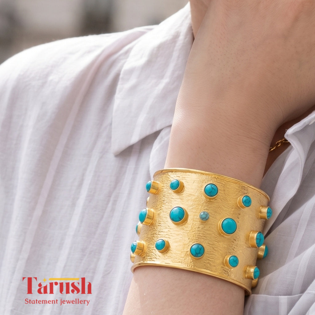 18 Kt Gold Plated Turquoise kada Semi Precious stone