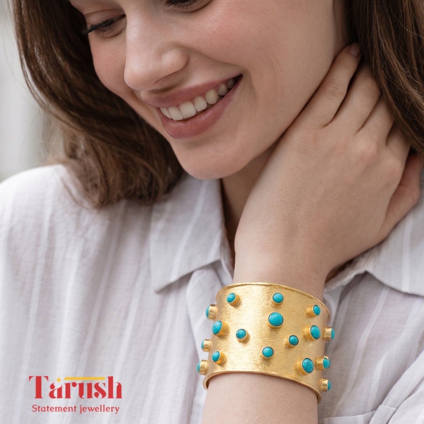 18 Kt Gold Plated Turquoise kada Semi Precious stone