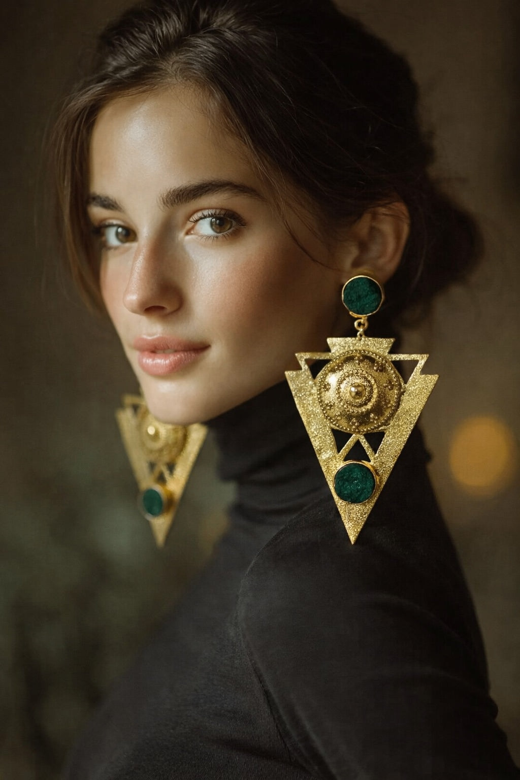 18 Kt Gold Plated Triangle Green Earring Semi Precious stone