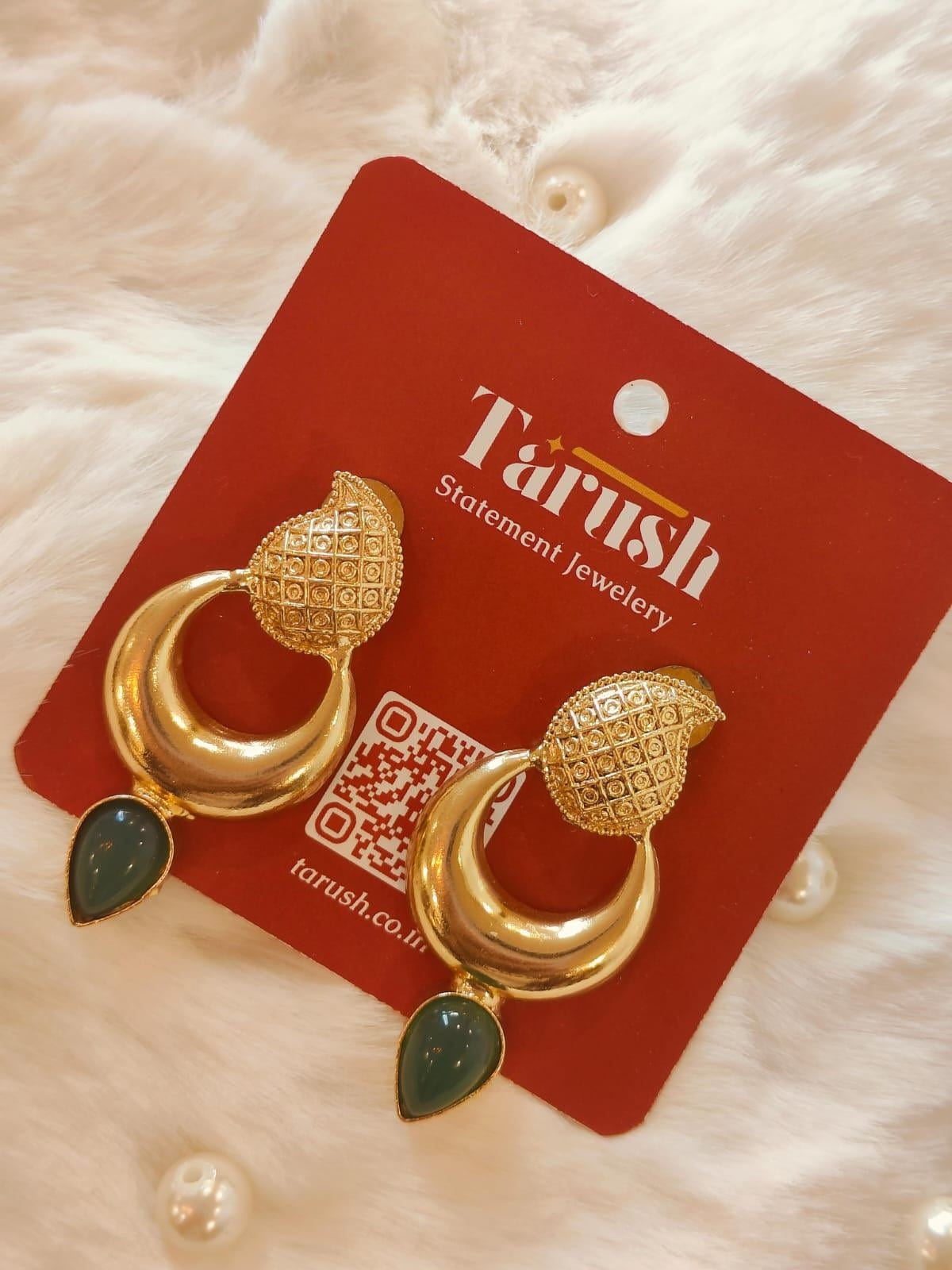 18 Kt Gold Plated Green Pan small earring Semi Precious stone