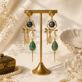 Midnight Bloom Earrings - 18 Kt Gold Pated - Decorated with Semi precious stones - Perfect for all occasions