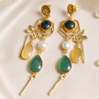 Midnight Bloom Earrings - 18 Kt Gold Pated - Decorated with Semi precious stones - Perfect for all occasions