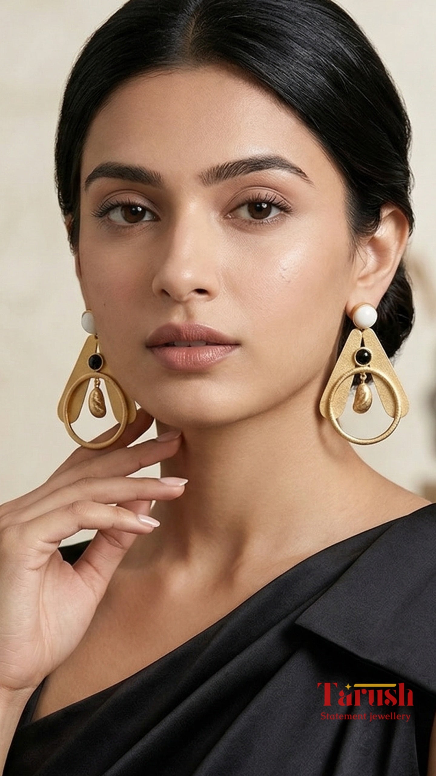18 Kt Gold Plated Earrings - Statement Earring - Black and White - Shape in A Earring