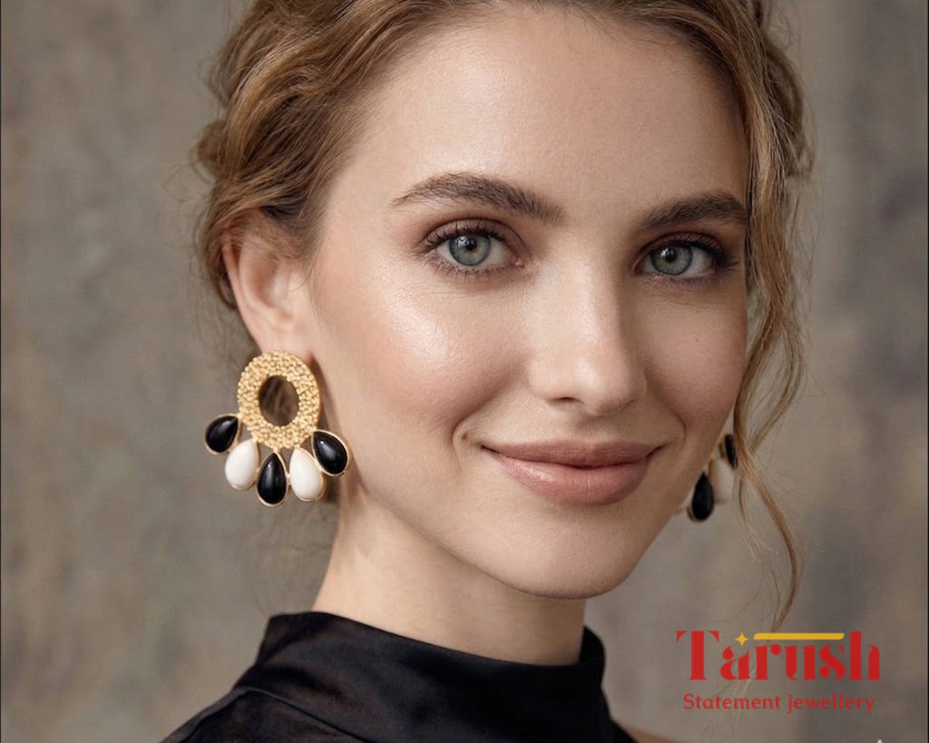 18 Kt Gold Plated - Black and White earring - Look Fabulous Everyday