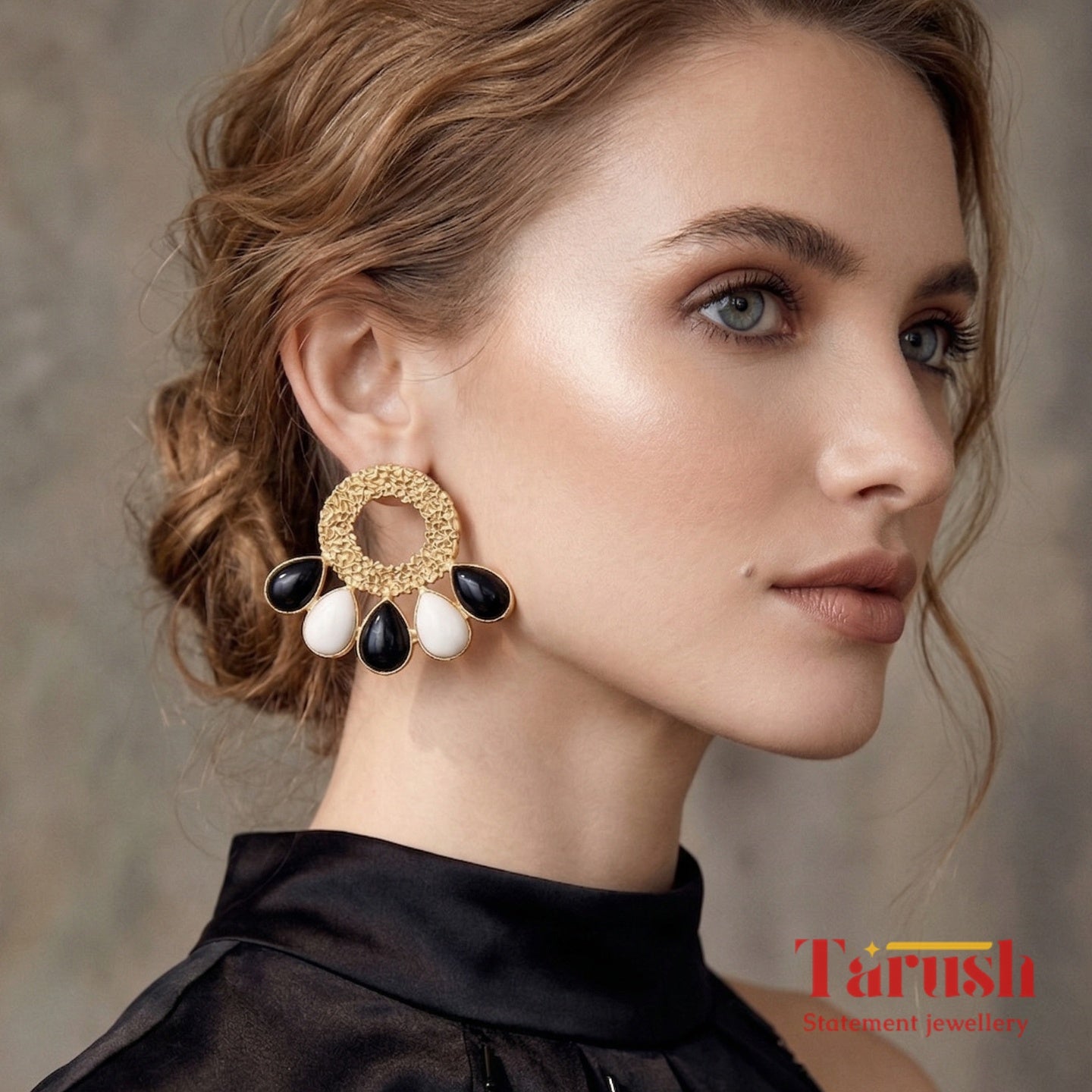 18 Kt Gold Plated - Black and White earring - Look Fabulous Everyday