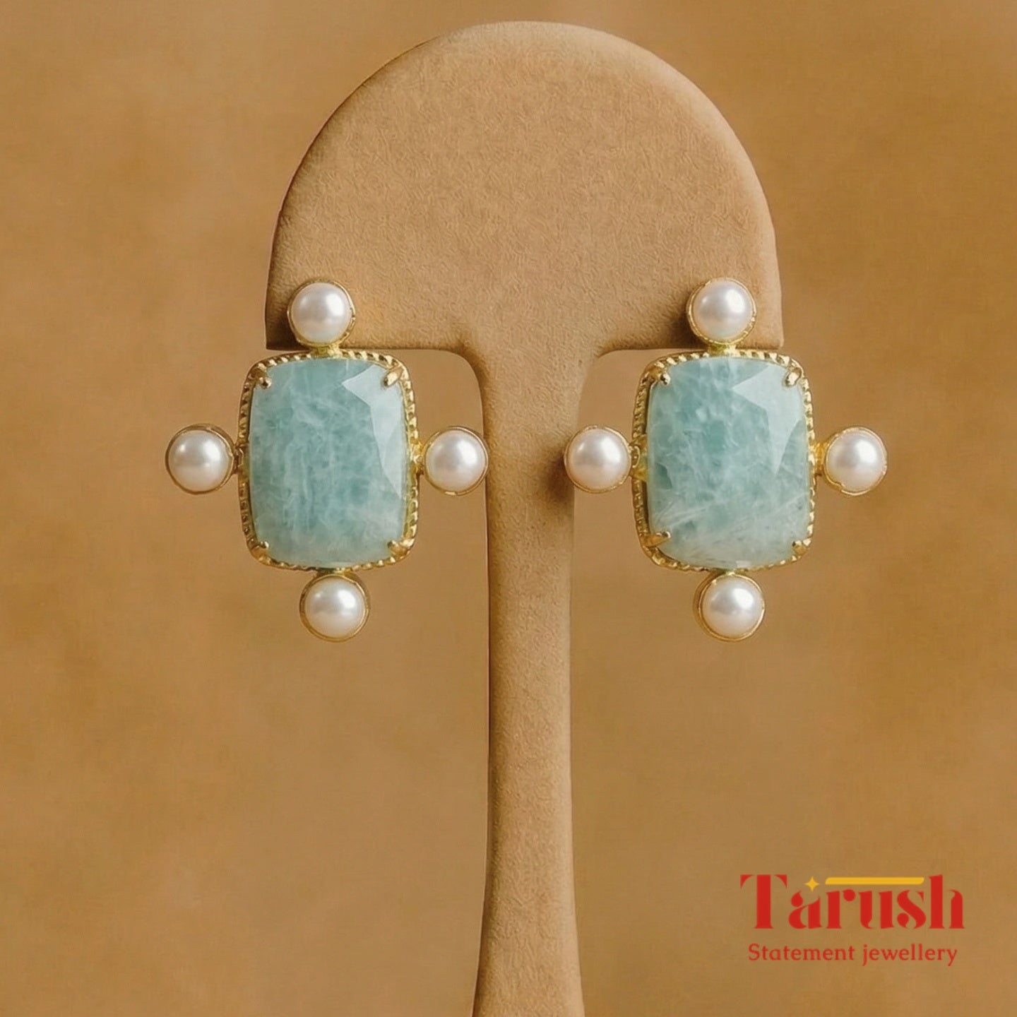 18 Kt Gold Plated Gold Plated - Blue Stone with Real Pearls - Perfect For Your EveryDay Look Semi Precious stone