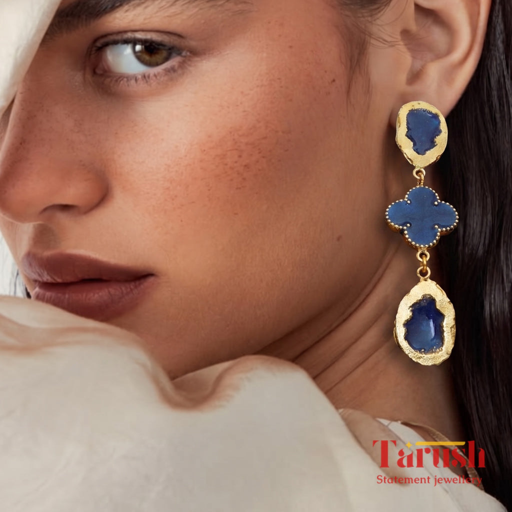 18 Kt Gold Plated Blue uncut dangler Semi Precious stone