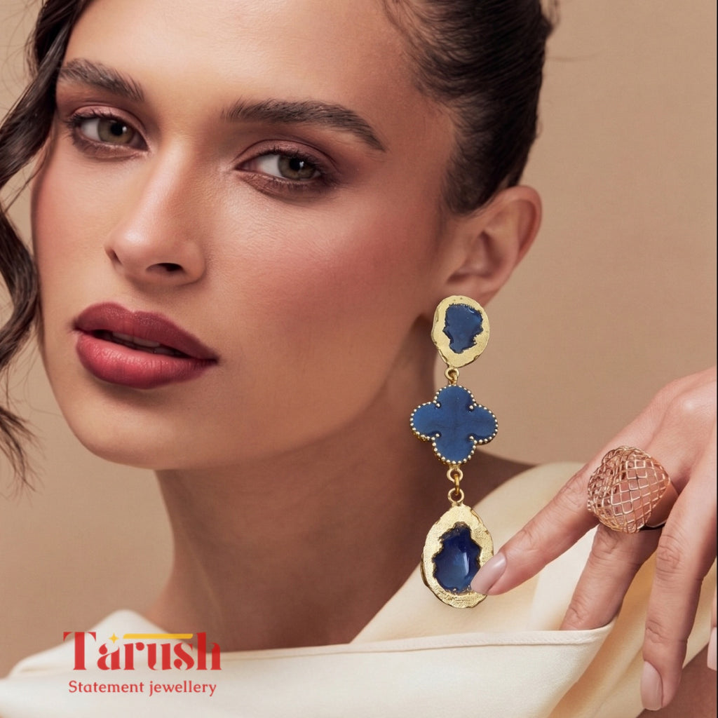 18 Kt Gold Plated Blue uncut dangler Semi Precious stone