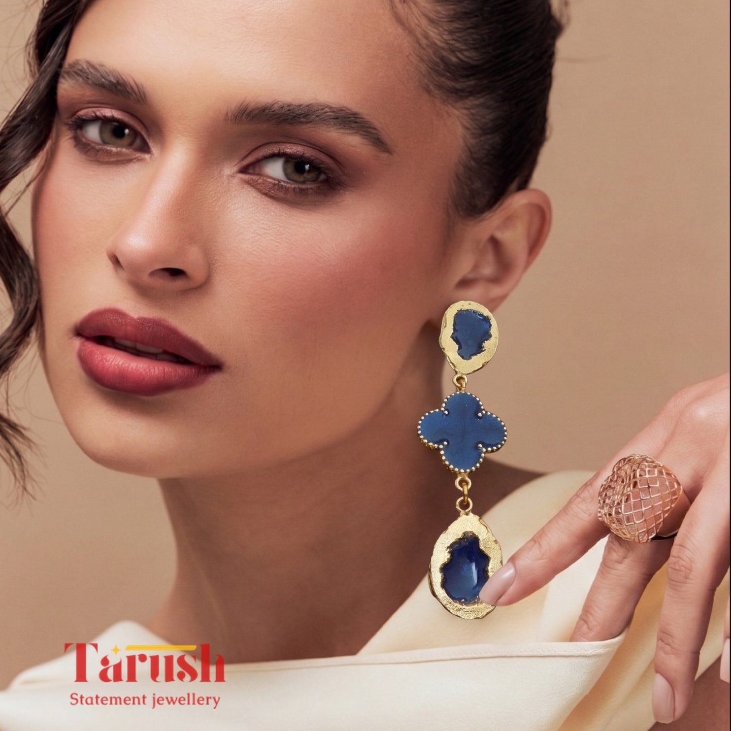 18 Kt Gold Plated Blue uncut dangler Semi Precious stone
