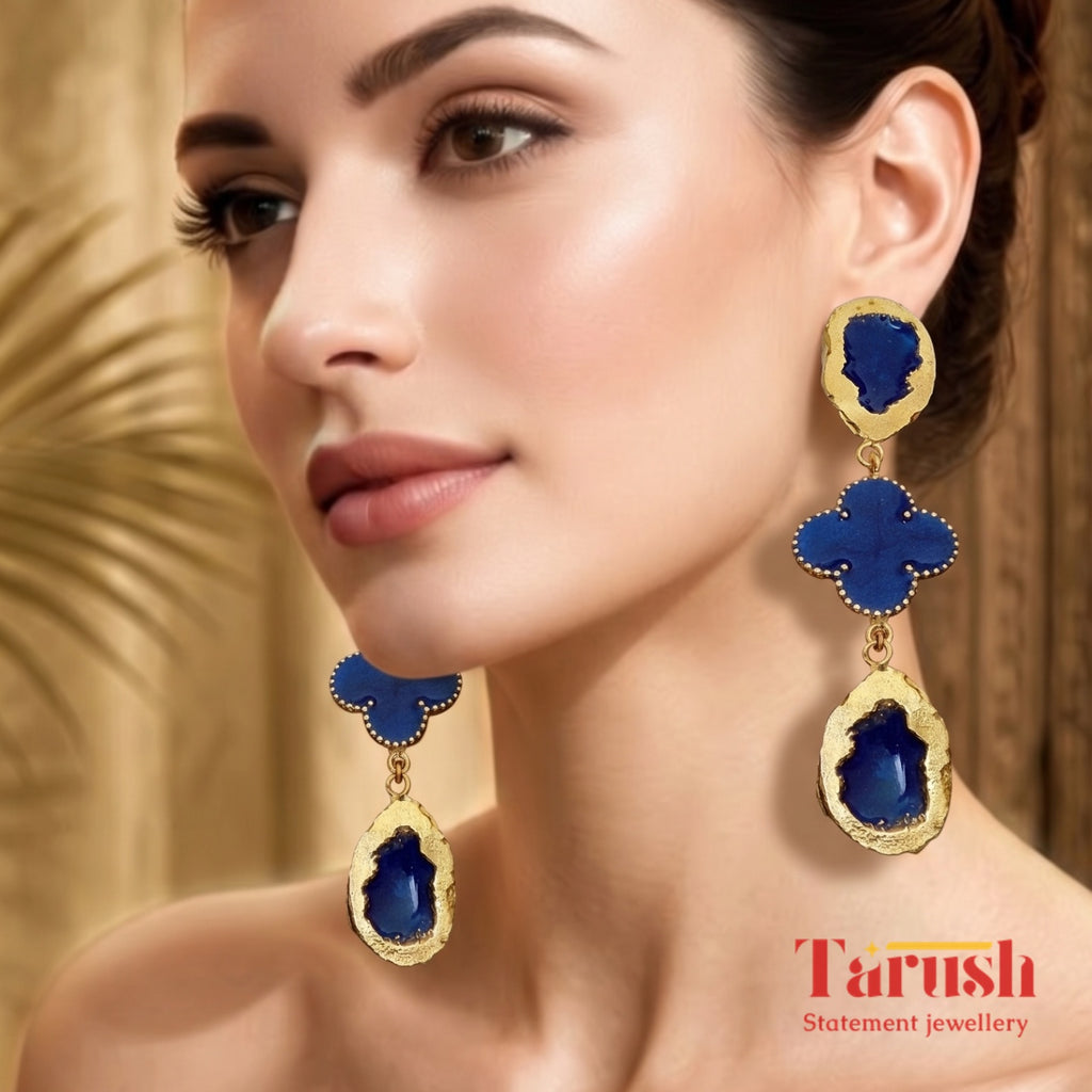 18 Kt Gold Plated Blue uncut dangler Semi Precious stone