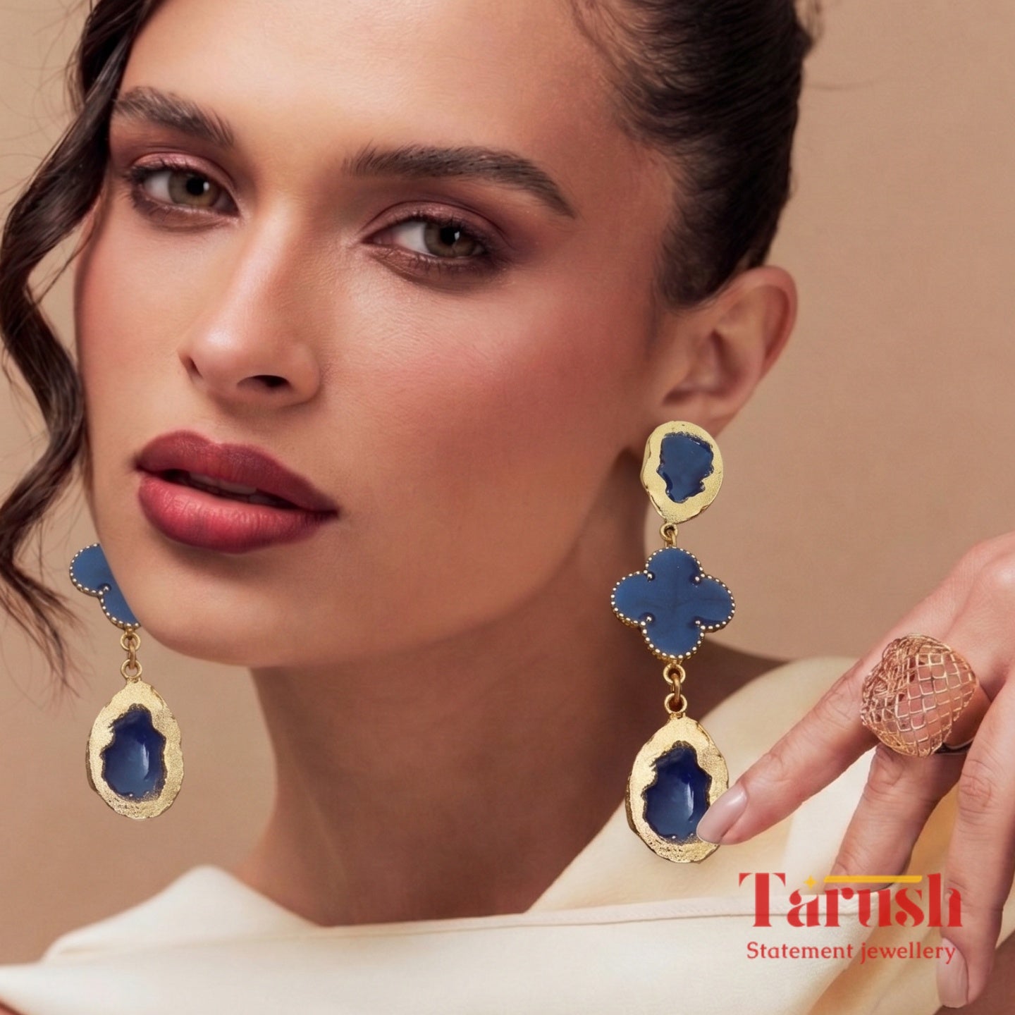 18 Kt Gold Plated Blue uncut dangler Semi Precious stone