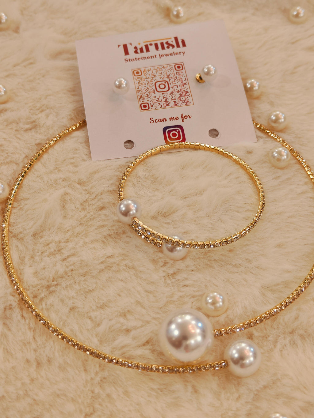 SS zircon pearl necklace set