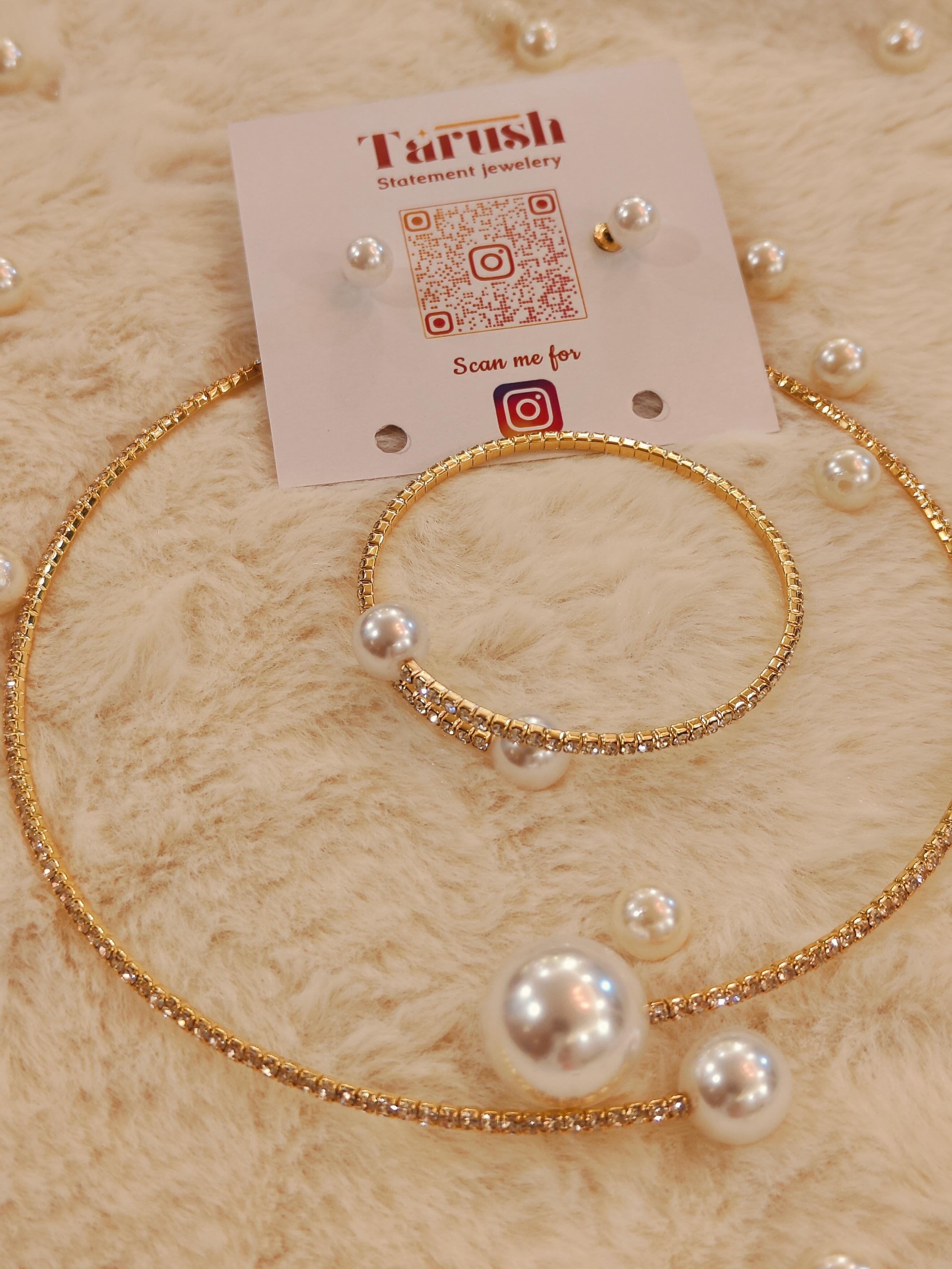SS zircon pearl necklace set