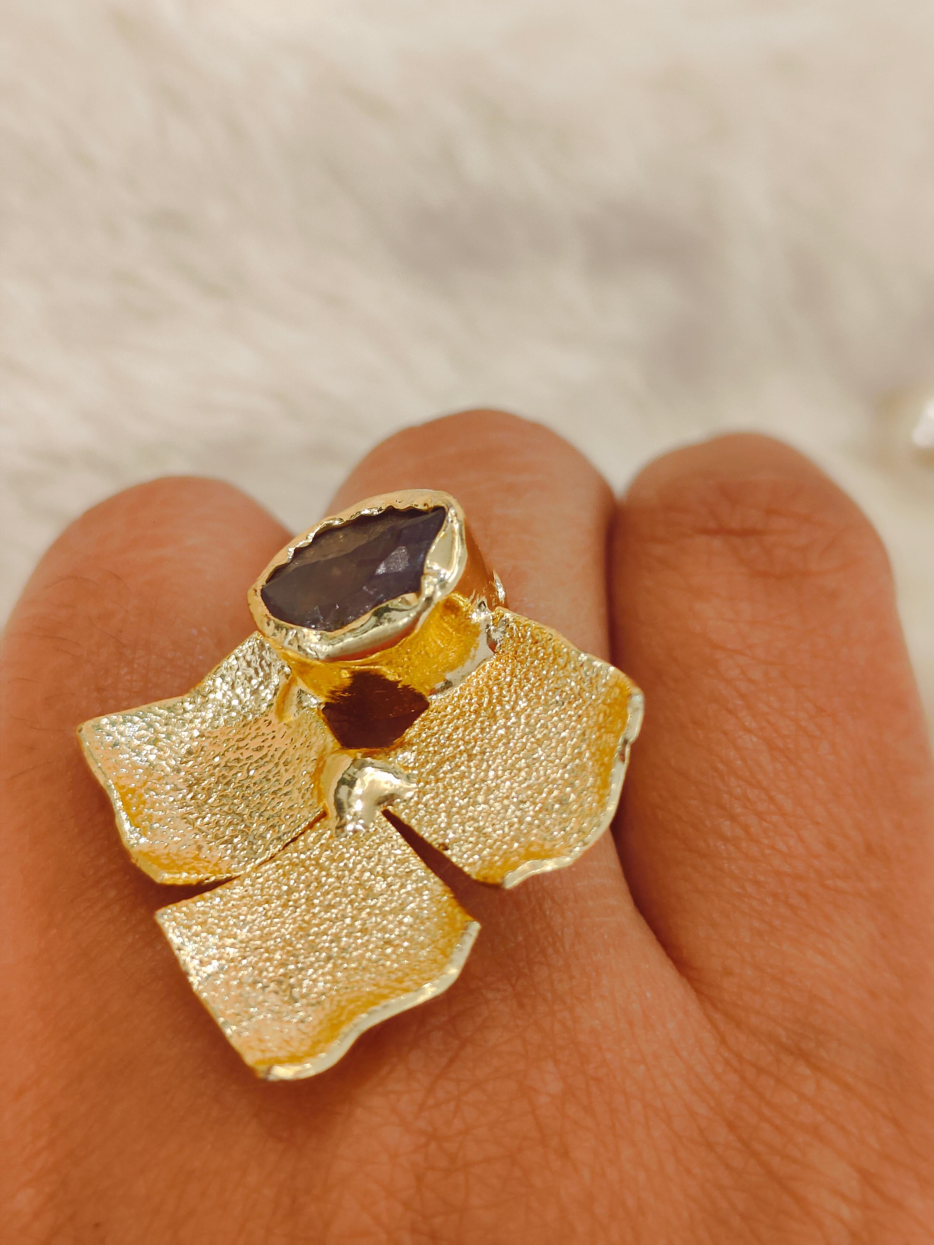 18 Kt Gold Plated Black druzy ring Semi Precious stone