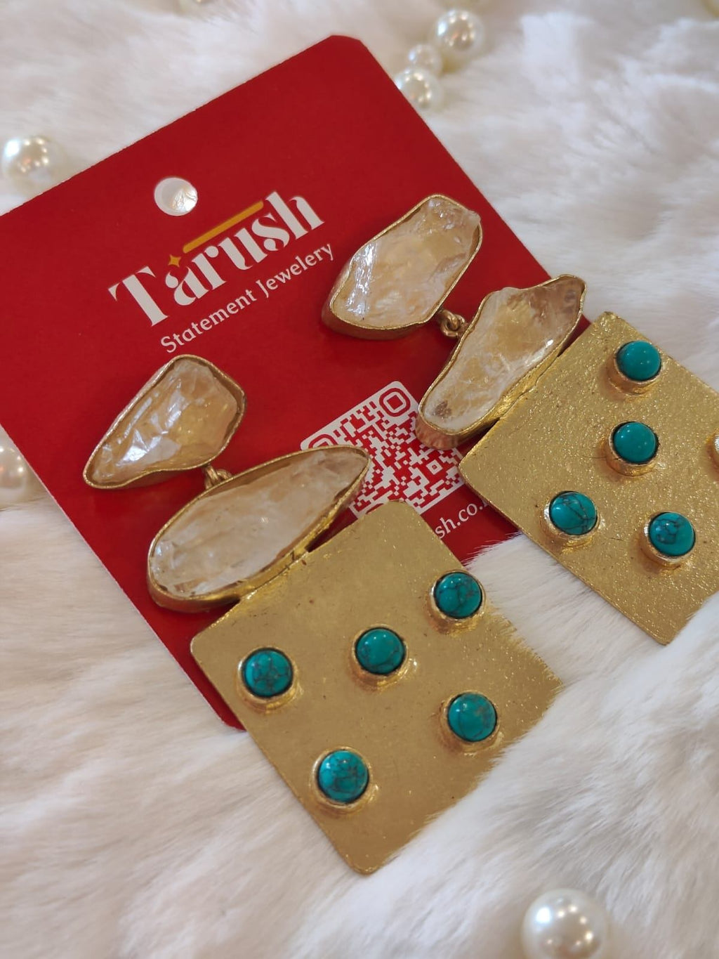 18 Kt Gold Plated Turquoise earring with square dangler - Make a Statement Semi Precious stone