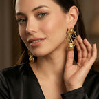 18 Kt Gold Plated Abstract gold earring Semi Precious stone