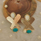 Statement 18 Kt Gold Plated - X Blue Turquoise earring - Make a Statement