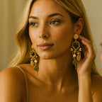 Midnight Bloom Earrings - 18 Kt Gold Pated - Decorated with Semi precious stones - Perfect for all occasions