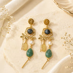 Midnight Bloom Earrings - 18 Kt Gold Pated - Decorated with Semi precious stones - Perfect for all occasions