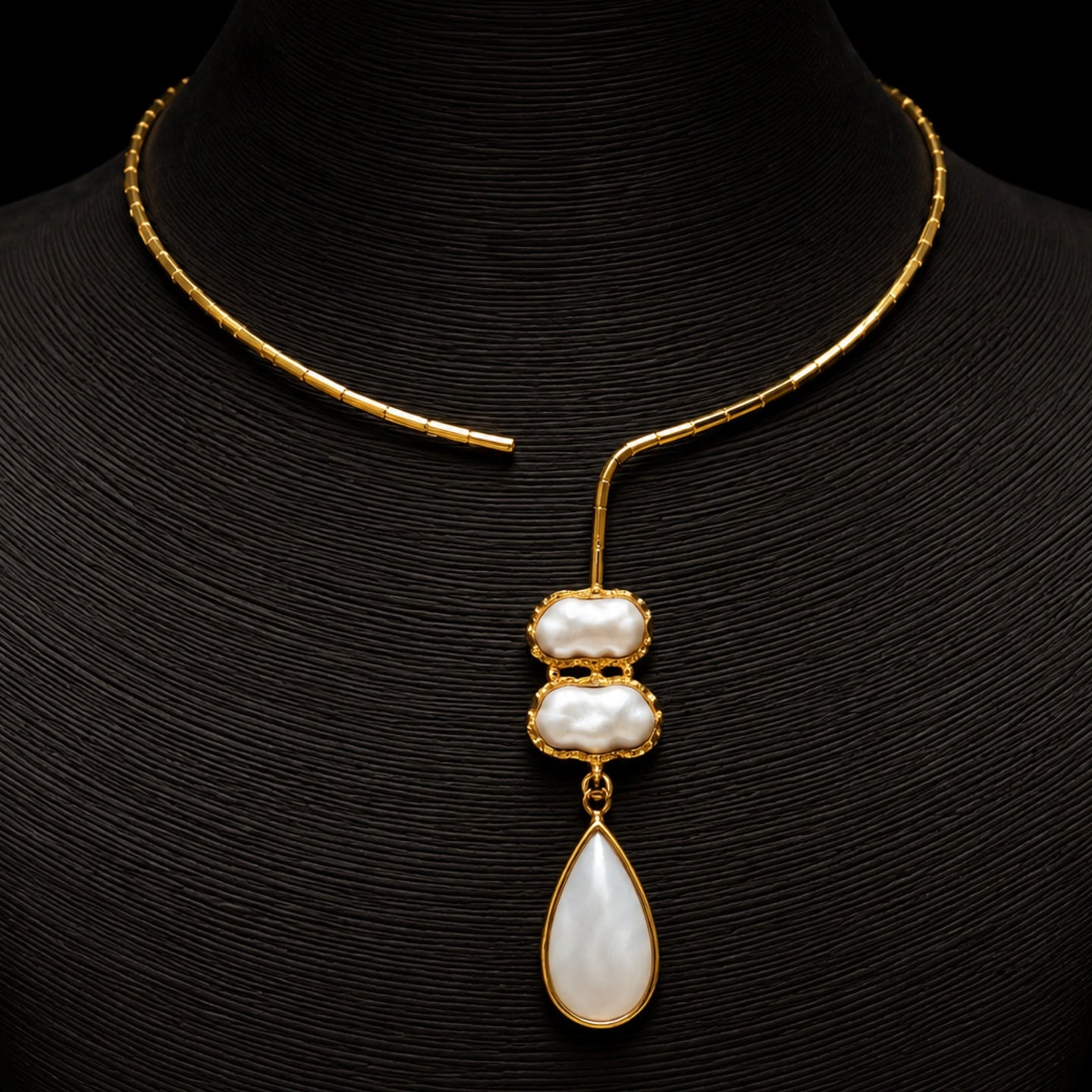 White stone drop with Mother of perl real stones, 18 Kt Gold Plated Pearl & White Stone Pendant Hasli Statement Necklace without earrings for Women