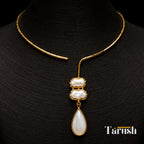 White stone drop with Mother of perl real stones, 18 Kt Gold Plated Pearl & White Stone Pendant Hasli Statement Necklace without earrings for Women