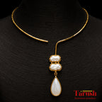 White stone drop with Mother of perl real stones, 18 Kt Gold Plated Pearl & White Stone Pendant Hasli Statement Necklace without earrings for Women