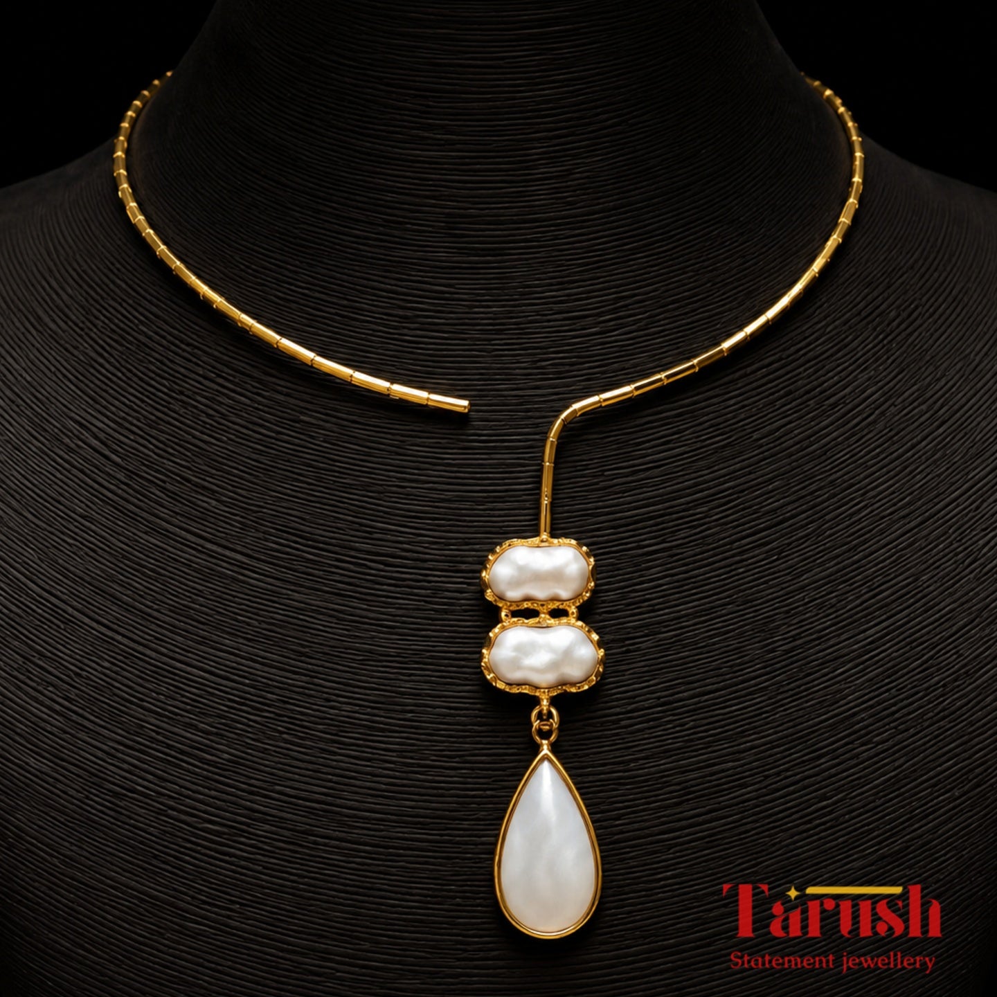 White stone drop with Mother of perl real stones, 18 Kt Gold Plated Pearl & White Stone Pendant Hasli Statement Necklace without earrings for Women