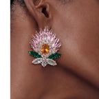 Crystal Floral Statement Earrings | Stainless Steel Anti Tarnish Earrings for Women