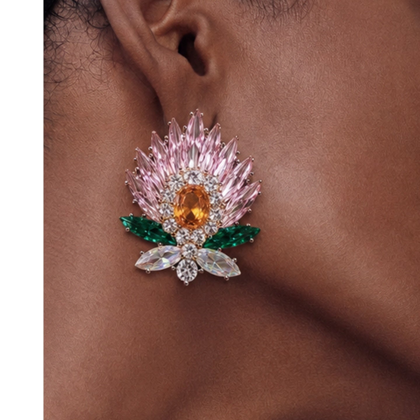 Crystal Floral Statement Earrings | Stainless Steel Anti Tarnish Earrings for Women