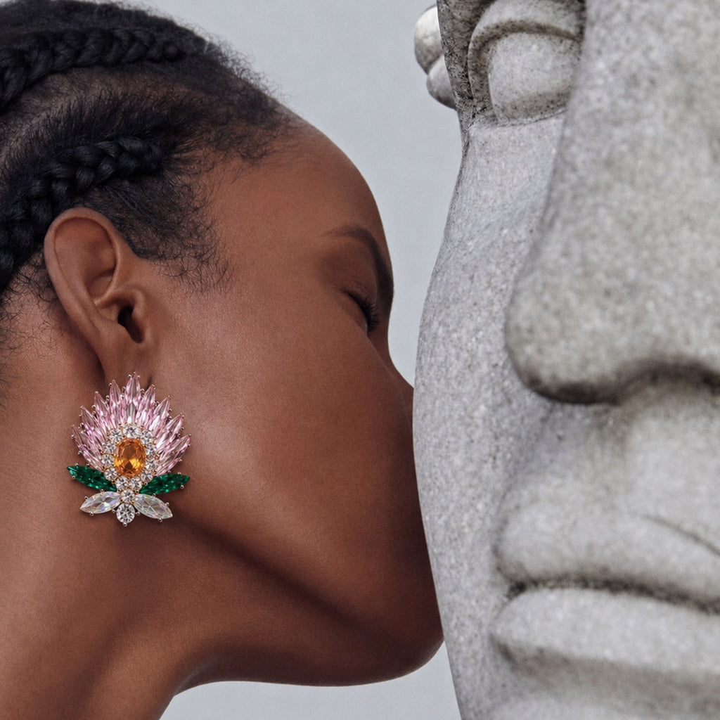 Crystal Floral Statement Earrings | Stainless Steel Anti Tarnish Earrings for Women