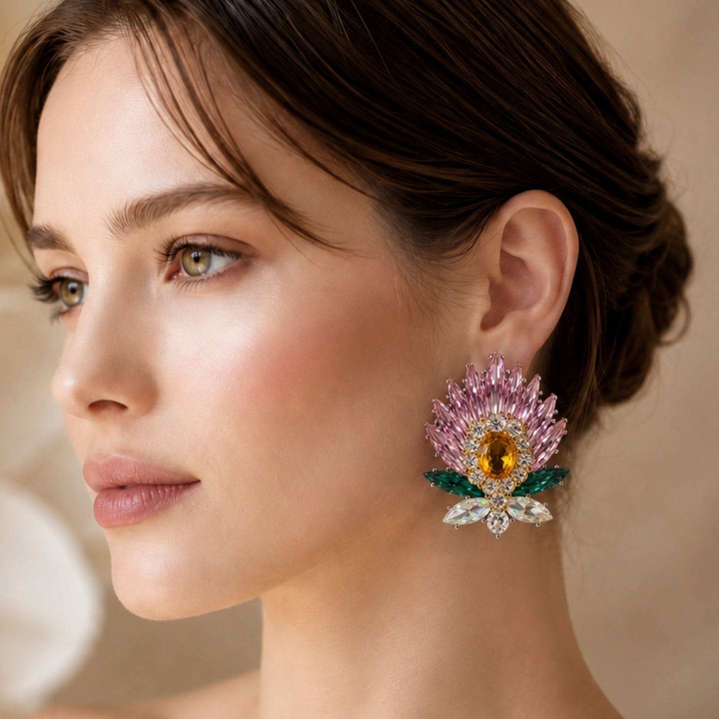 Crystal Floral Statement Earrings | Stainless Steel Anti Tarnish Earrings for Women