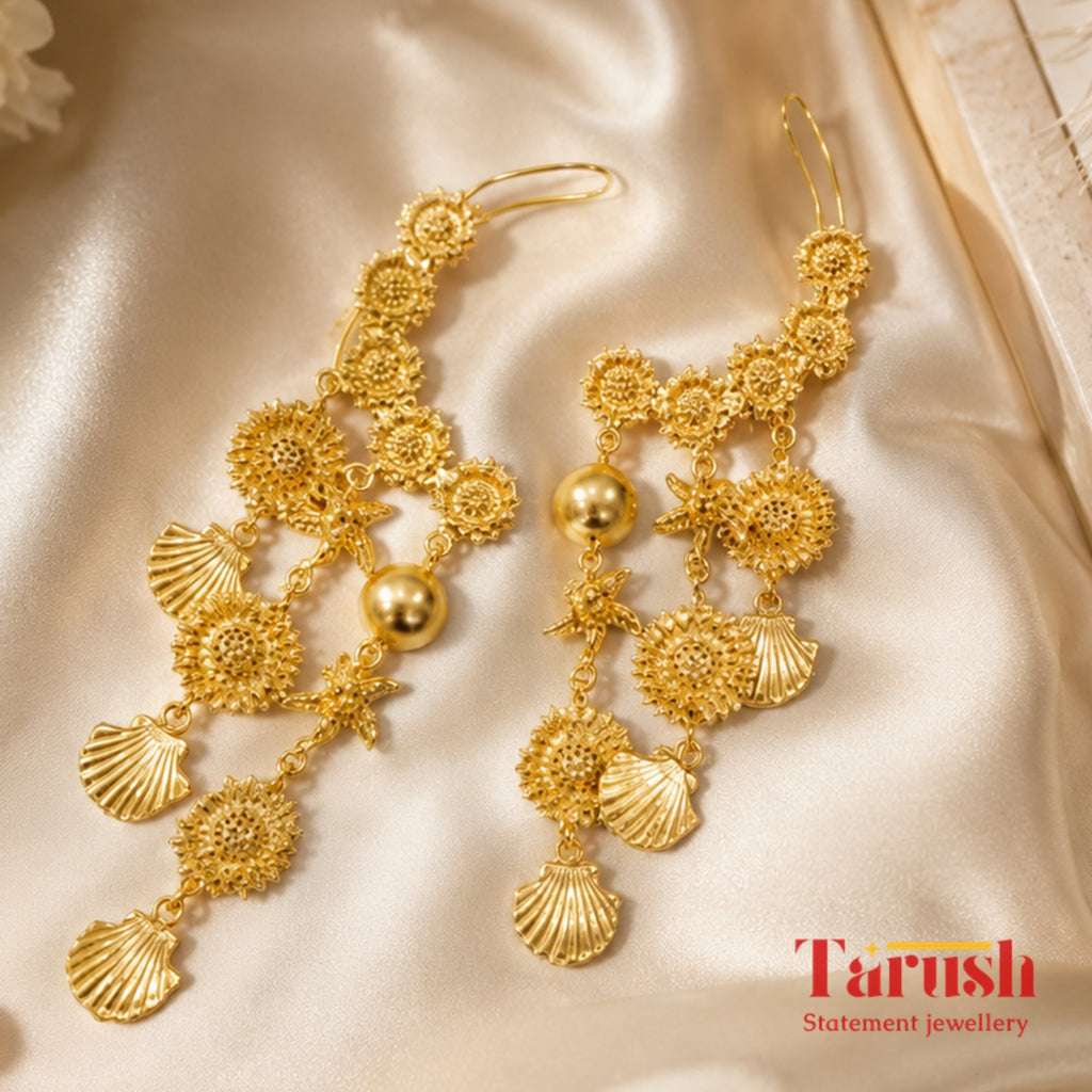 The Mashooka Earrings - 18 Kt Gold Plated Light weight - Dangling Ear Cuffs - Look Fabulous Everyday